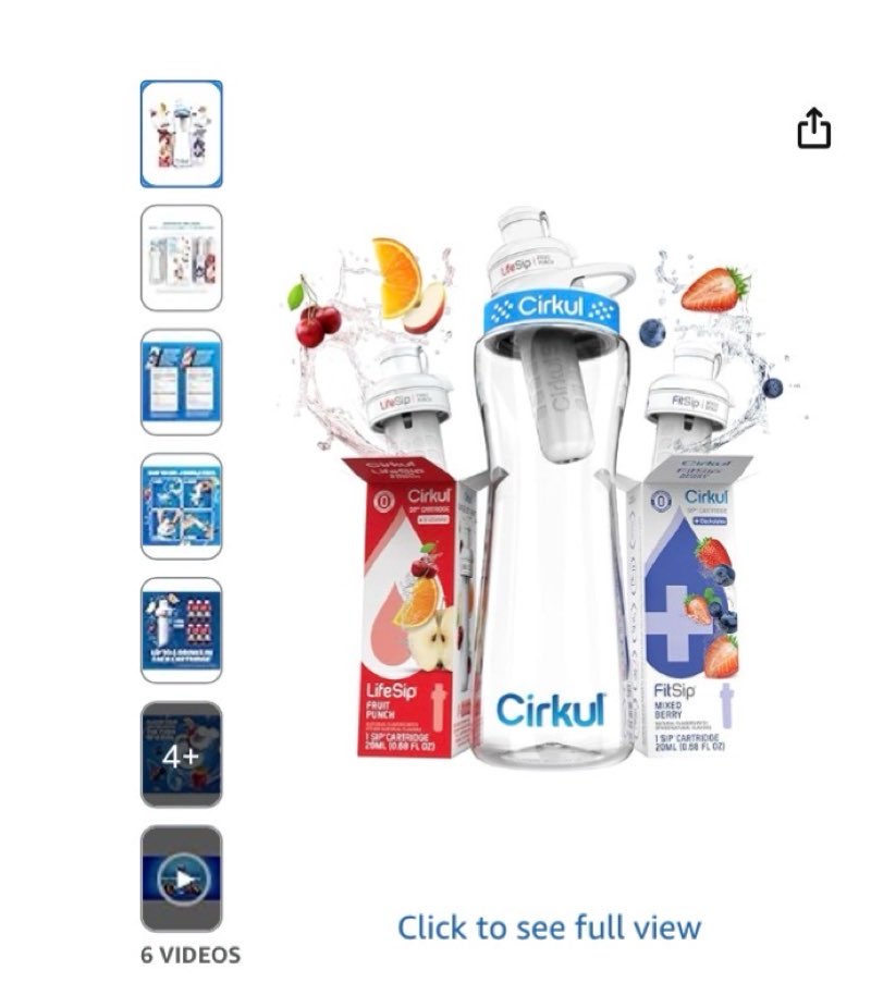 Cirkul 22 oz Plastic Water Bottle Starter Kit with Blue Lid With 1 Fruit Punch & 1 Mixed Berry Cartr ( BB: 09/2025)