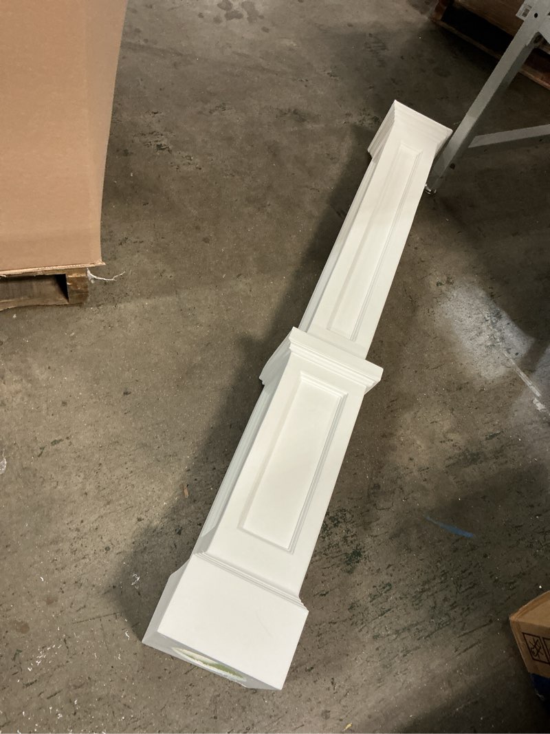Condition photo showing As Is for reliabilt 56-in x 6.25-in primed poplar classic universal stair newel post
