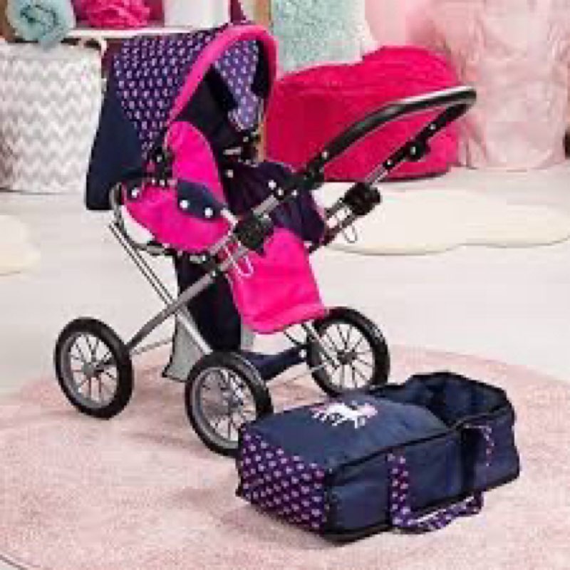 bayer: baby doll city star pram in polka dots, blue/pink | baby dolls | pretend | dress up | accesso