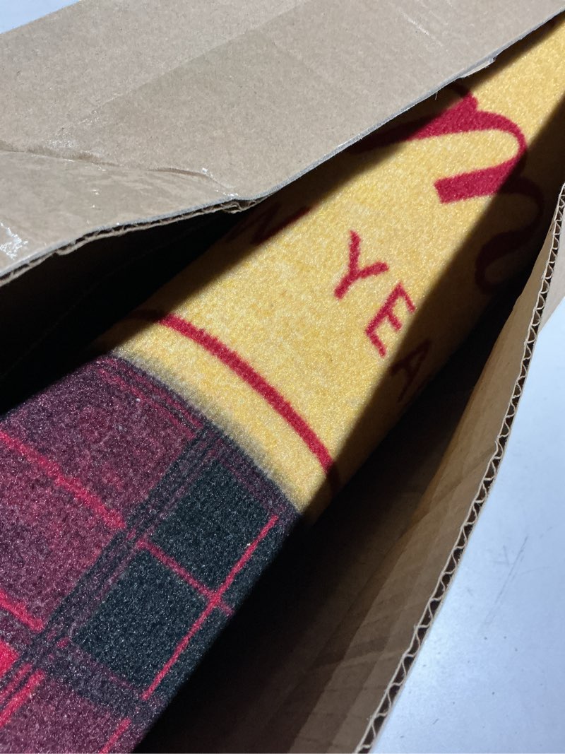 Condition photo showing As Is for Christmas Doormat, Outdoor & Indoor Merry Christmas Door Mat Outside Holiday Door Mats for Front Door Entrances, 24"x36", Buffalo Plaid Buffalo Plaid-merry Christmas 24"x36"