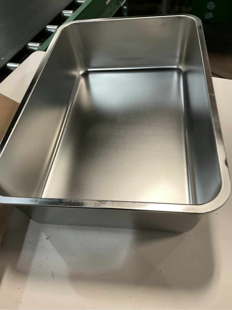 Condition photo showing Good Condition for kirecoo stainless steel cat litter box xl- metal high sided cat pan, large stainless steel box, indoor litter tray, non stick, no smell, easy to clean, pet toilet supplies for kitten, kitty, rabbit 23.43" l x 15.55" w x 5.7" h