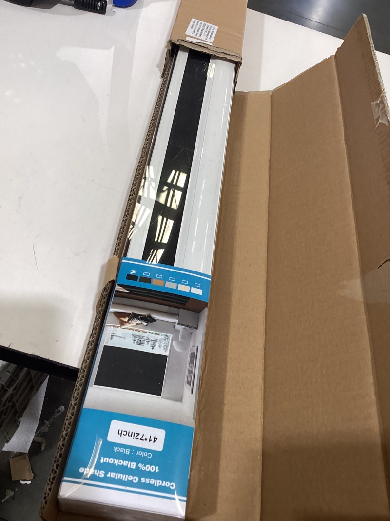 Condition photo showing New/Like New for myshade cordless blackout cellular shades for windows, honeycomb window shades with thermal insulation, child & pet safe room darkening shade, easy install,41" w x 72" h, black black 41"w x 72"h