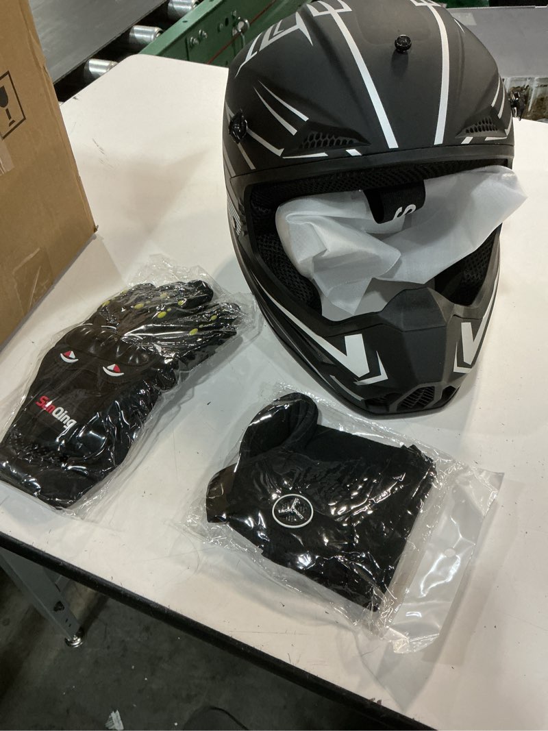 Condition photo showing Good Condition for youth motorcross helmet, kids dirt bike helmets, motorcycle helmets off-road mountain bike bmx mx atv helmet with(gloves goggles mask) 4pcs set - dot approved (b-gray, large) b-gray large