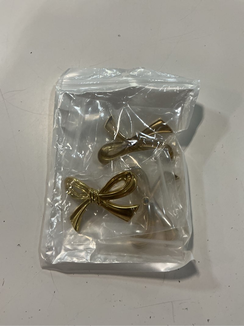 Condition photo showing As Is for 3pcs bow shape cabinets knobs, brass bow furniture door pulls vintage gold drawer knobs decorative bow dresser handle gold bow hardware for dresser home kitchen cupboard drawer wardrobe pulls