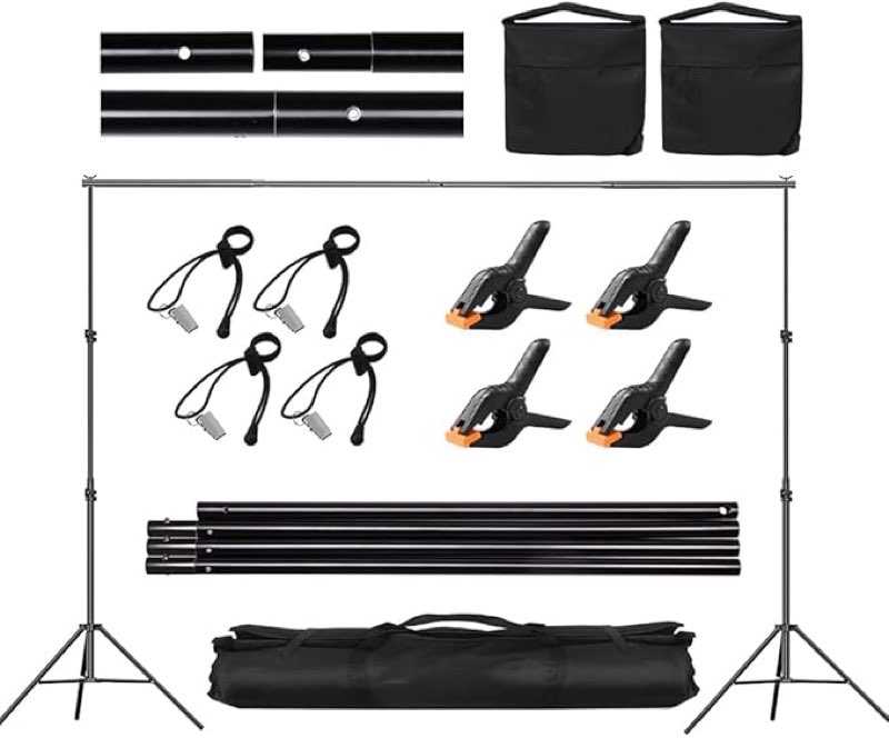 Backdrop Stand for Parties, 6.5x10ft Adjustable Background Support System for Events Decoration, Baby Shower, Photography with Spring Clamps, Backdrop Clip, Sandbag and Carrying Bag