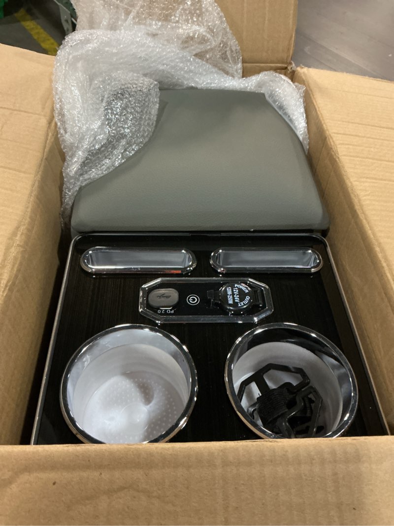 Condition photo showing Good Condition for center console universal for trucks, minivans, and suvs with chairging | automotive bench seat console featuring 7 light mode, 2 cup & 2 phone holder,usb&type-c port, back seat car organizer, gray