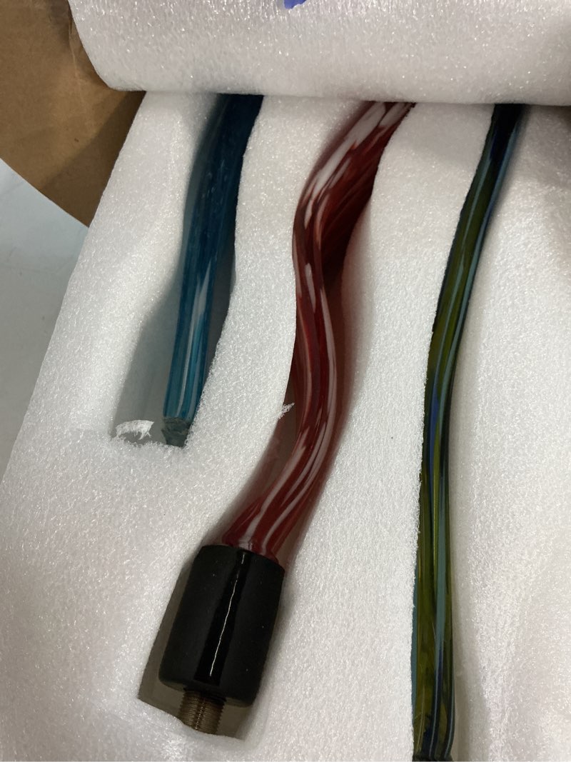 Condition photo showing As Is for evergreen hand-blown décor glass garden stakes, set of 3