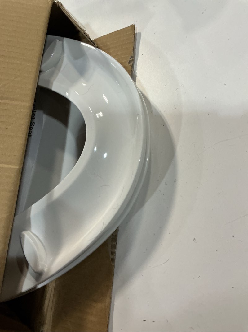 Condition photo showing As Is for Toilet Seat Cover Elongated – Durable PP Toilet Seat with Slow Close Hinges, Easy Clean White Replacement for American Standard Toilets White Elongated Toilet Seat