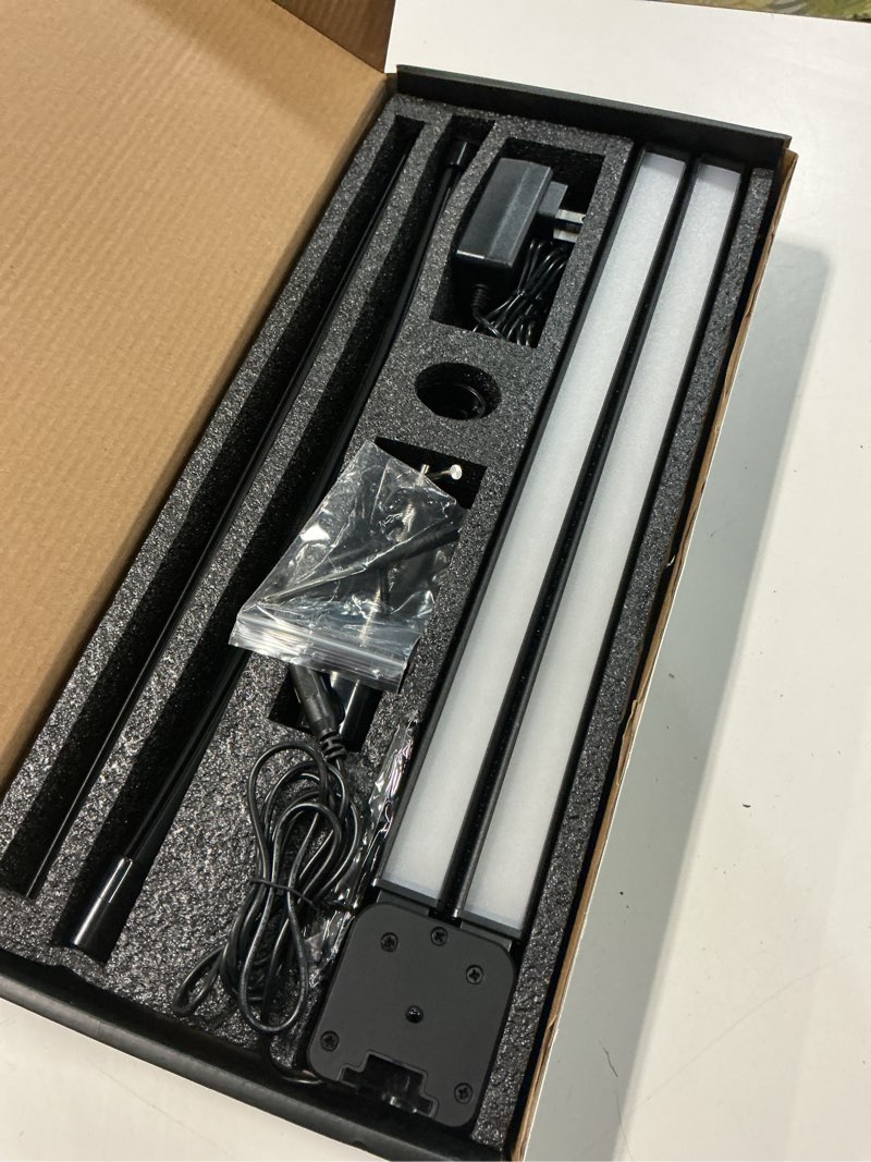 Condition photo showing New/Like New for led desk lamp for office dorm home - eye caring desk light with timer, remote control 24w brightest dual screen computer monitor gooseneck dimmable table lamp with anti-glare cover clamp & base 31.5in-black-base
