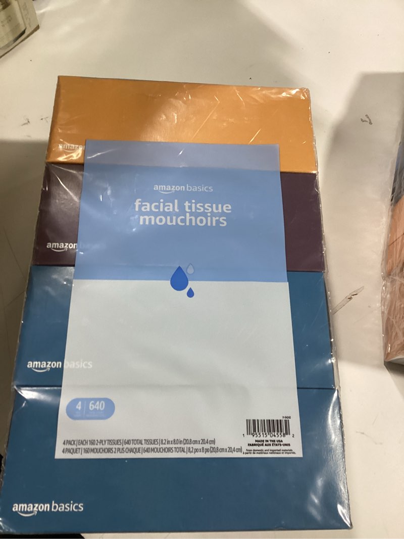 Amazon Basics Facial Tissue, 2-Ply, 160 Tissues per Box, 4 Boxes (640 total) (Previously Solimo)
