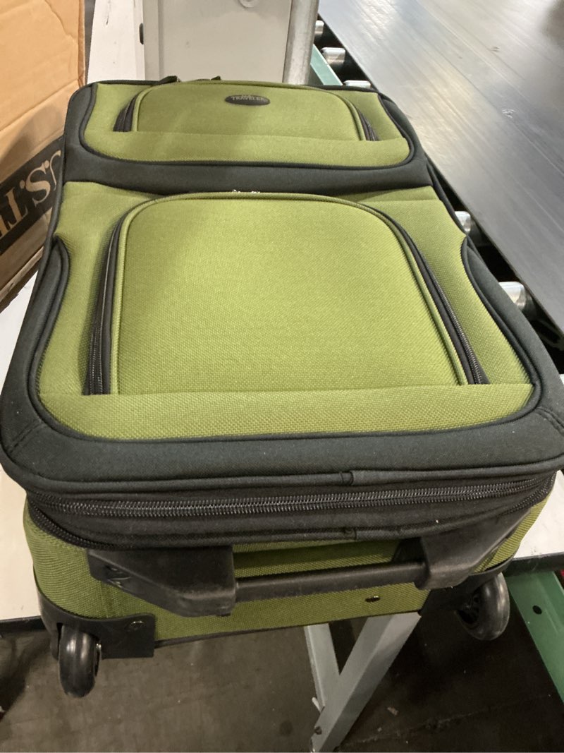 Condition photo showing As Is for u.s. traveler rio lightweight softside rolling carry-on suitcase, 2-wheel single, green green 2-wheel single (21")