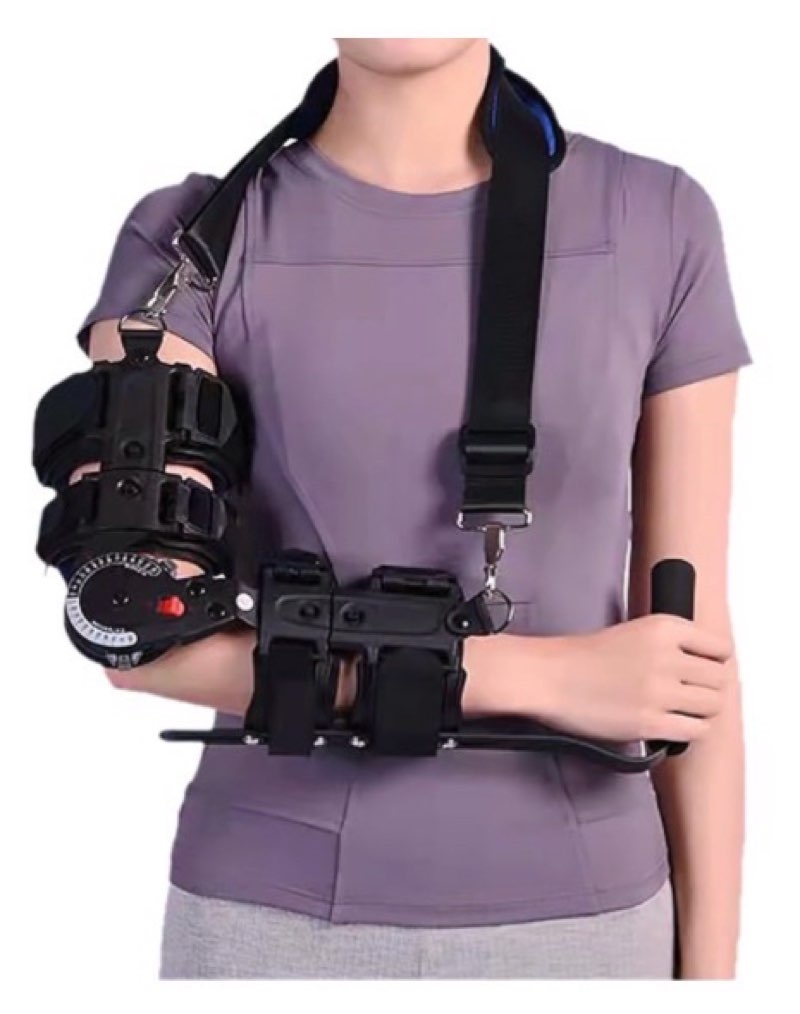 Hinged Elbow Brace, Adjustable Telescoping Post Op Arm Splint, with Sling Stabilizerand Removable Hand Grip, for Dislocatedand, Arm Injury Recovery, Support After Surgery