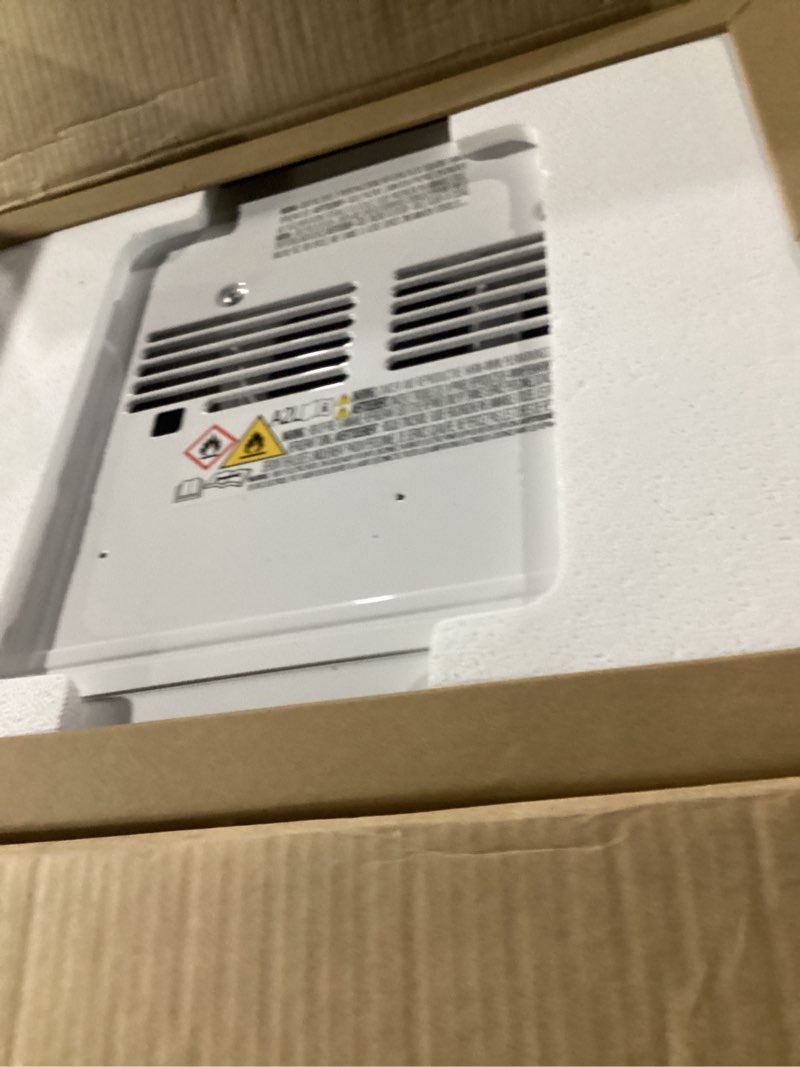 Condition photo showing New/Like New for amazon basics 6000-btu window air conditioner with quiet operation, up to 250 sqf, cool and fan functions, washable filter, adjustable window kit, digital temperature display, remote control, white