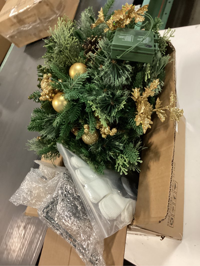 Condition photo showing Good Condition for 2 Pack 24 Inch Lighted Outdoor Christmas Tree with Dual Color LED Lights, Remote Control Battery Operated Pre-lit Pathway Urn Filler, Christmas Porch Decorations for Home, Porch & Yard Green Gold 2ft 6in