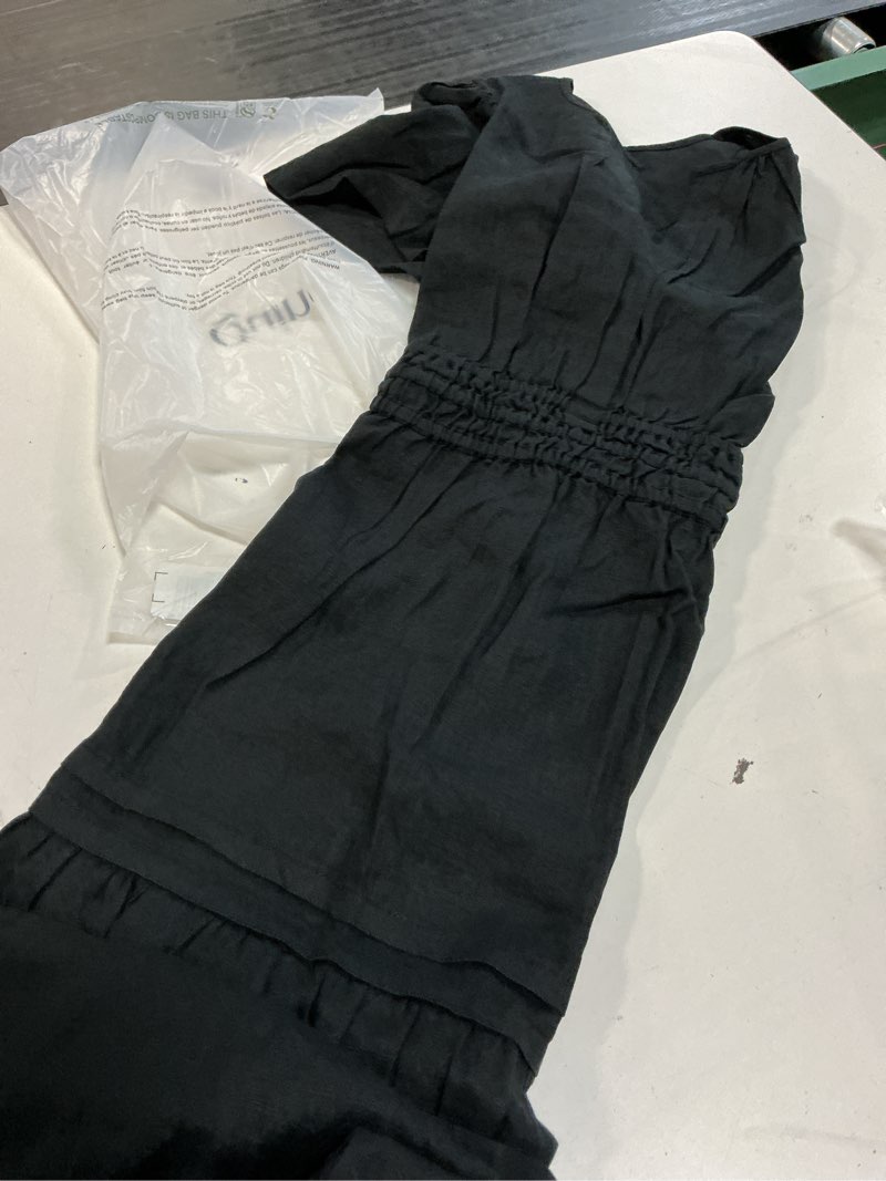Condition photo showing New/Like New for 100% european linen tiered maxi dress, black l