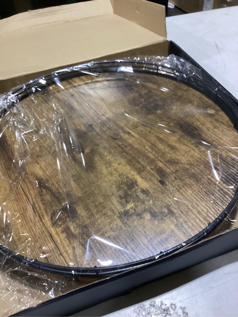 Condition photo showing As Is for lazy susan turntable organizer for table top, 16’’ round wooden lazy susan for cabinet kitchen countertop pantry dining coffee table for condiments spices, rustic bathroom vanity tray for soap candle rustic 16"
