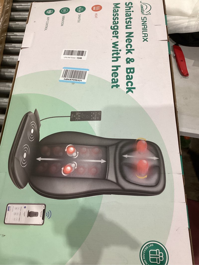 Condition photo showing Good Condition for Snailax Shiatsu Neck Back Massager with Heat, Full Body Massage Chair Pad with Adjustable Height, Deep Kneading & Rolling Massage Seat Cushion for Back Pain, APP Control Seat Chair Massager, Gifts SL-233APP-N