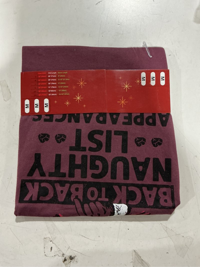 Condition photo showing As Is for (Similar To) Women's Red Light weight Knit Short sleeve Graphic Holiday T-shirt ( M )