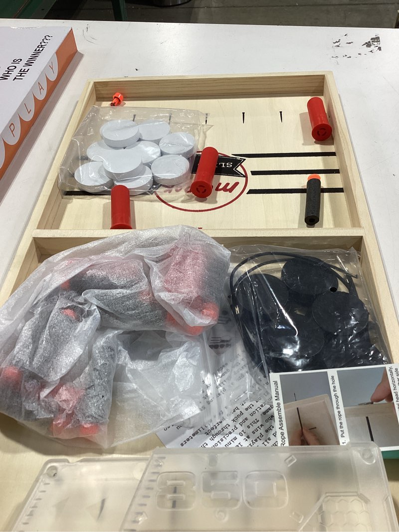 Condition photo showing As Is for Fast Sling Puck Game - Fast Action Super Foosball Table Desktop Battle Slingshot Wooden Air Hockey Board Game -Guaranteed Fun for Family Game Night or Friends Party Large