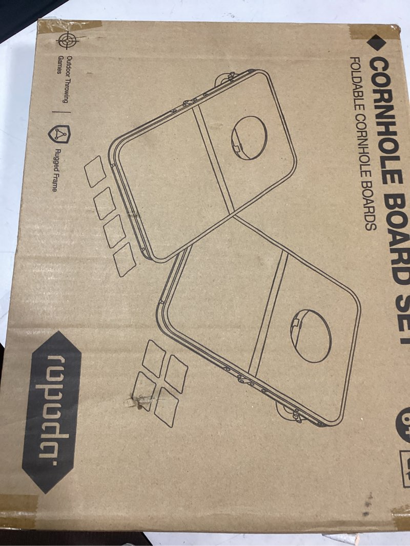 Condition photo showing New/Like New for ropoda portable cornhole board set,24x16 / 30×20in corn hole games for adults with 8 bean bags, lightweight aluminum alloy edging cornhole set for outdoor games, beach and tailgates black 24×16"