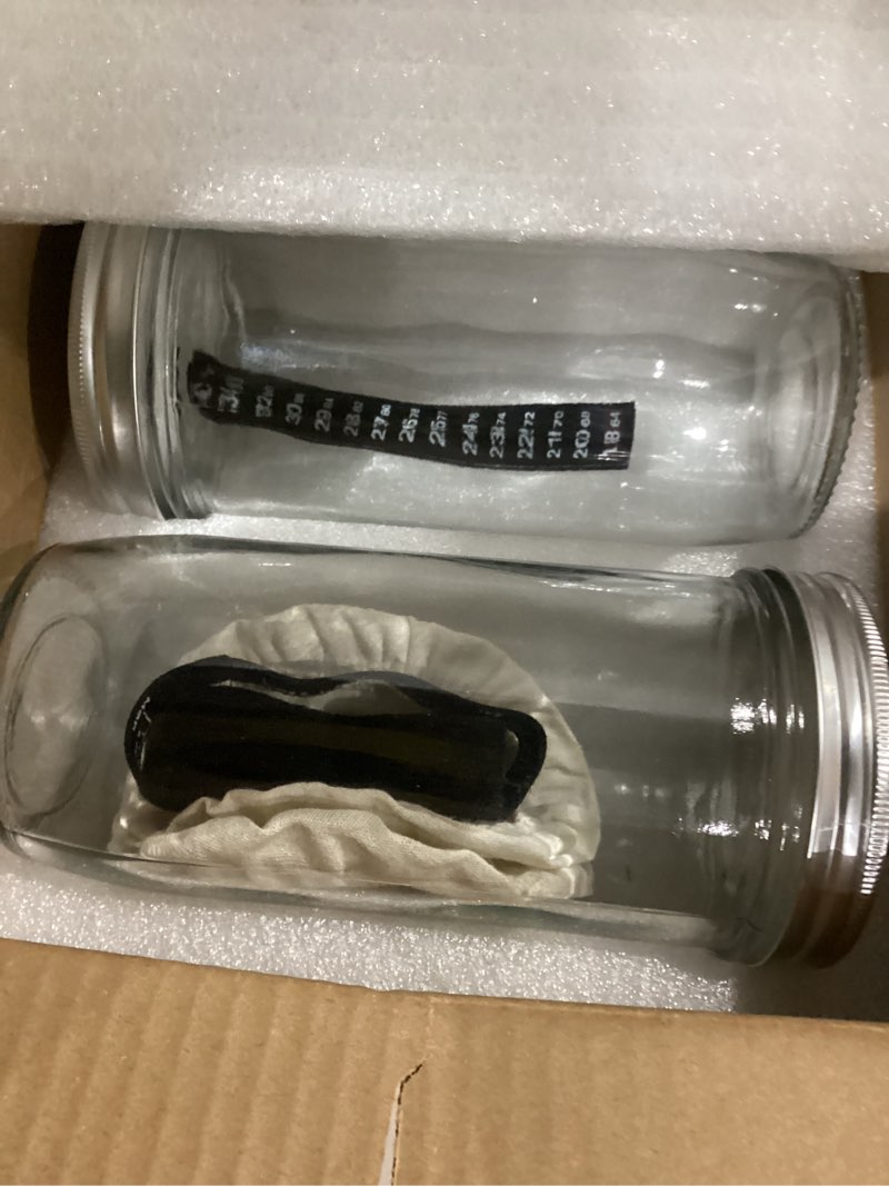 Condition photo showing As Is for Glass Sourdough Starter Jar 2 Pack, 24 oz Wide Mouth Organic Sourdough Starter Kit with Date Marked Band, Thermometer, Cloth Cover & Metal Lid, Reusable Bread Baking Supplies, Bread Making Accessories