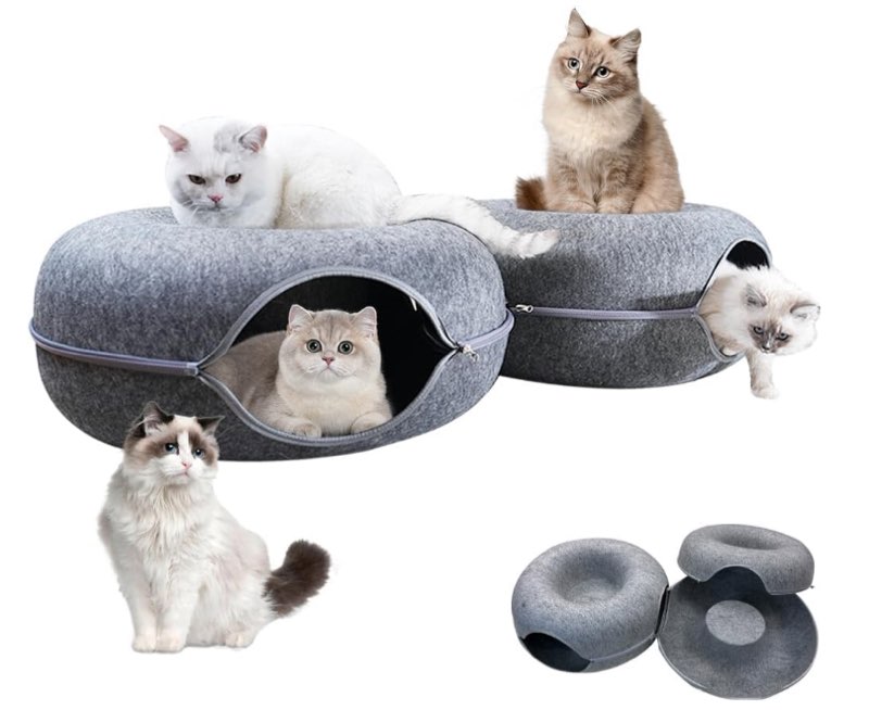 cat tunnel donut bed double donut cave for cats large indoor multi-cat use new