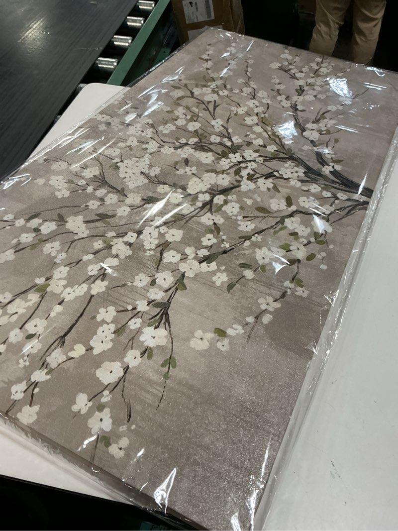 Condition photo showing Good Condition for tigeridge Blooming Flower Tree Canvas Wall Art - White Blossoms Green Leaves Pictures Wall Decor Soft Grey Painting Artwork Elegant Floral Prints Living Room Bedroom Home Decor Ready to Hang 40 x 20in White Blooming Flower Tree Wrapped Canvas 40"L x 20"W