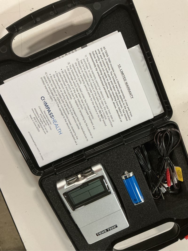 Condition photo showing New/Like New for tens 7000 digital tens unit with accessories - muscle stimulator machine for back pain relief, sciatica, neck, nerve, shoulder, hip, elbow, muscle pain relief