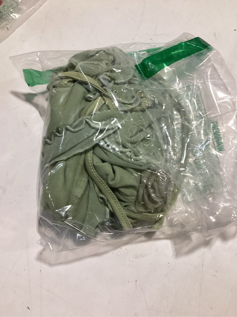 Condition photo showing Good Condition for wdirara women's 3d flower tie front ruffle trim halter top tie backless camisole small green