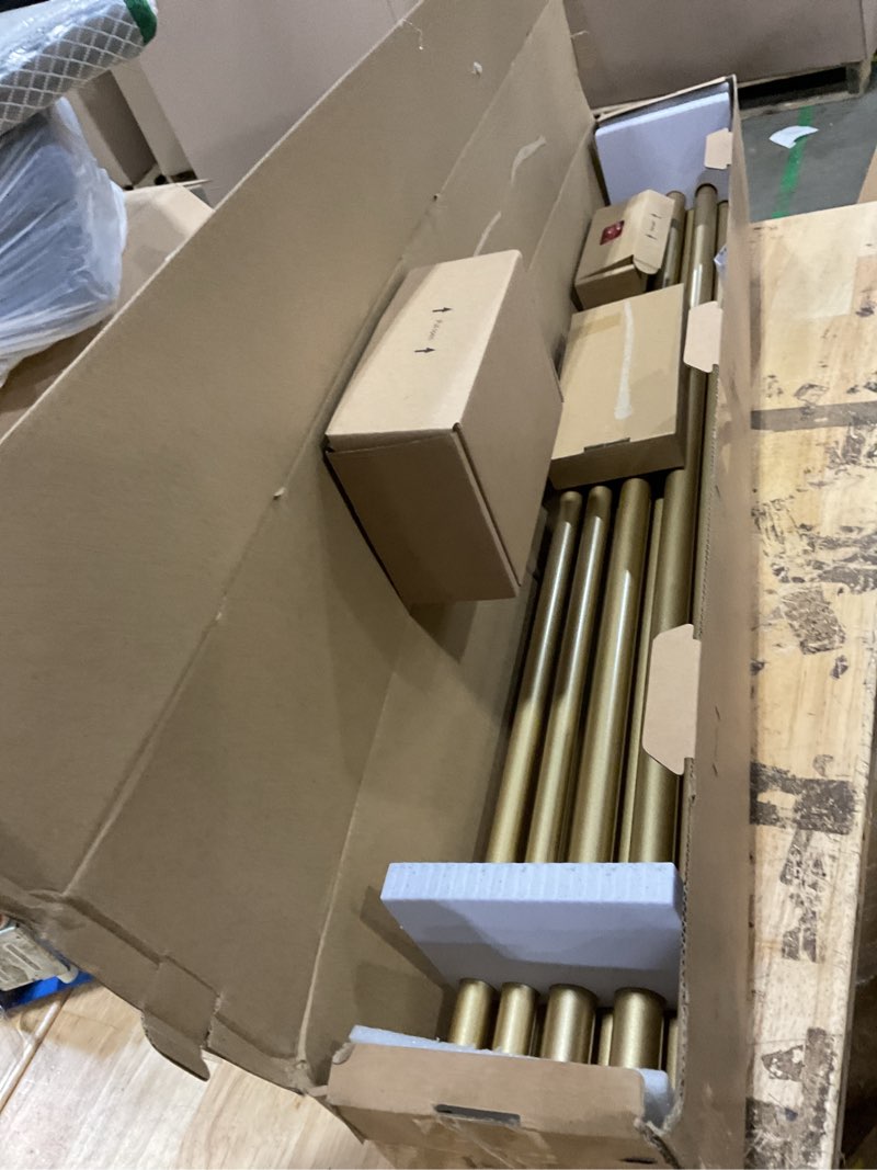 Condition photo showing Good Condition for 1 inch luxury gold double curtain rods for windows 66 to 120 inches(5.5-10ft), usfook adjustable heavy duty drapery rods, telescoping dual curtain rod with translucent finials, wall mounted luxury gold 66-120"