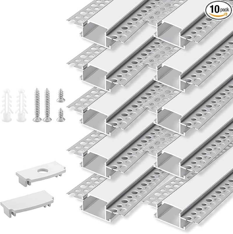 hunhun 10-pack 6.6ft/2meter plaster-in, trimless recessed led aluminum channel with flange, led channel with clip-in diffuser and,for wider such as philips hue (10 pack *6.6ft)