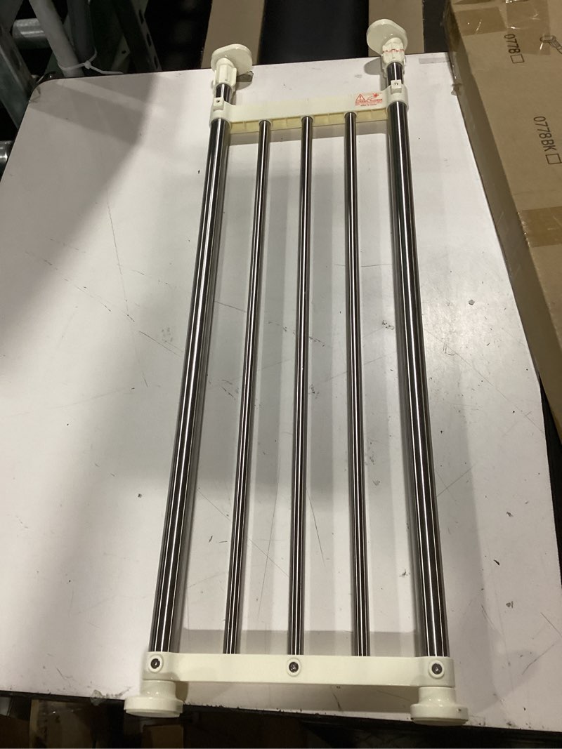 Condition photo showing As Is for baoyouni expandable closet tension shelf rod organizer adjustable storage rack heavy duty clothes hanger metal space saving divider for bathroom kitchen cupboard wardrobe bookshelf 32''-46'', ivory (32.28-46.06) in