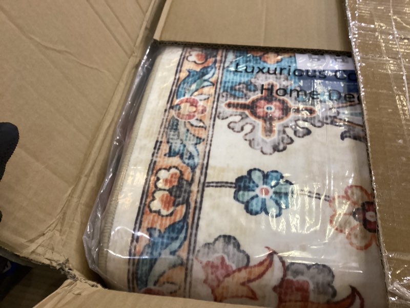 Condition photo showing item condition for 9x12 Area Rug Large Moroccan Trellis Machine Washable Rug Vintage Medallion Distressed Indoor Accent Rug Stain Resistant Non-Slip Floor Cover Carpet for Living Room Bedroom, Cream 9' x 12' (Rectangular) Cream/Multi