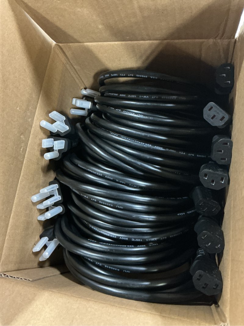 Condition photo showing New/Like New for Amazon Basics PC Power Cord for Monitor, Computer, TV, 3 Prong, 18 AWG, 125 Volts, 6 feet, Black, 10-Pack, UL Listed