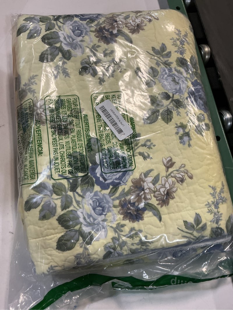 Condition photo showing As Is for laura ashley - twin quilt set, reversible cotton bedding with matching sham, lightweight home decor for all seasons (linley yellow, twin)