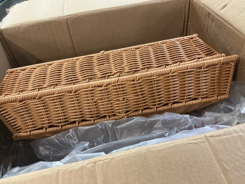 Condition photo showing Good Condition for ziliny 2 set wicker bread baskets for serving with clear acrylic roll top lid woven rattan bread basket large for fruit food picnic summer pool party outdoor bbq(21.26 x 13 inch,2 compartment) 21.26 x 13 inch 2 compartment