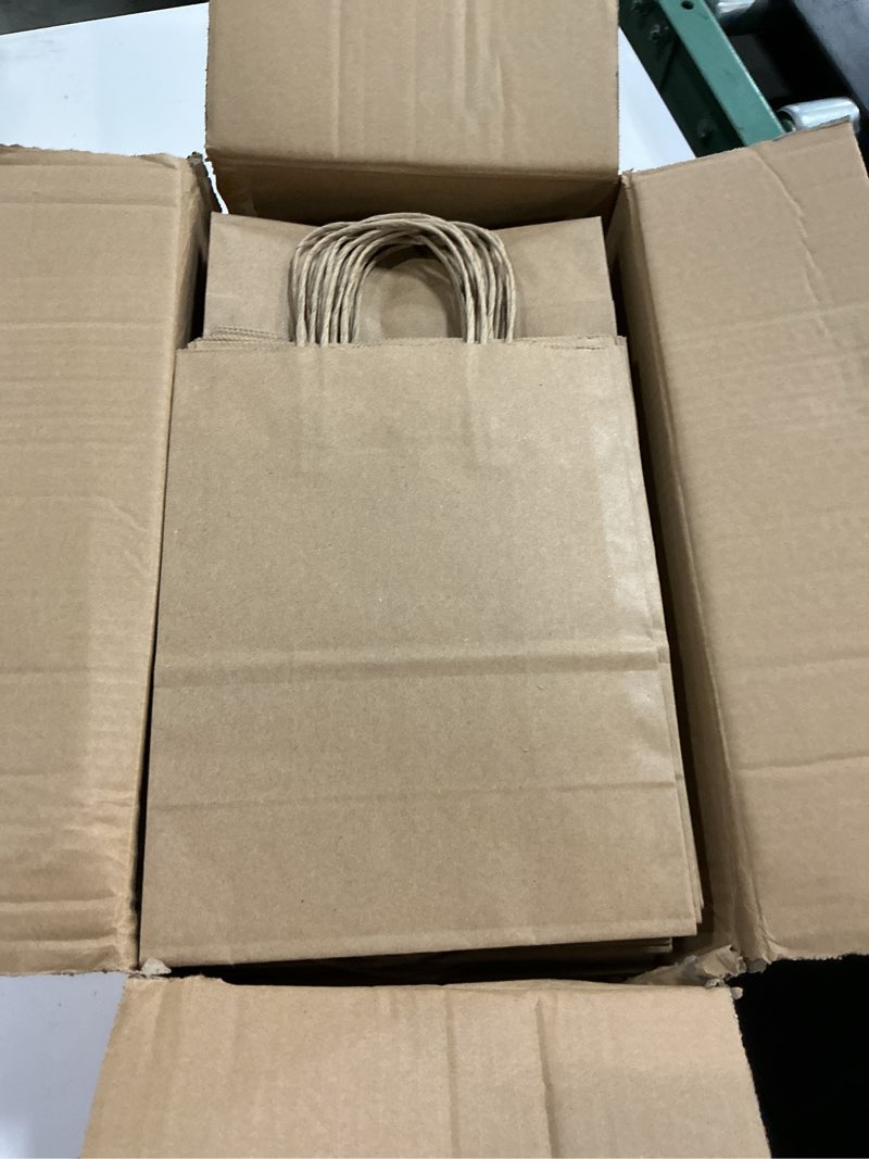 Condition photo showing New/Like New for bagdream gift bags 8x4.25x10.5 100pcs brown paper gift bags with handles bulk for wedding, party favor, grocery, shopping, retail, merchandise medium kraft paper sacks