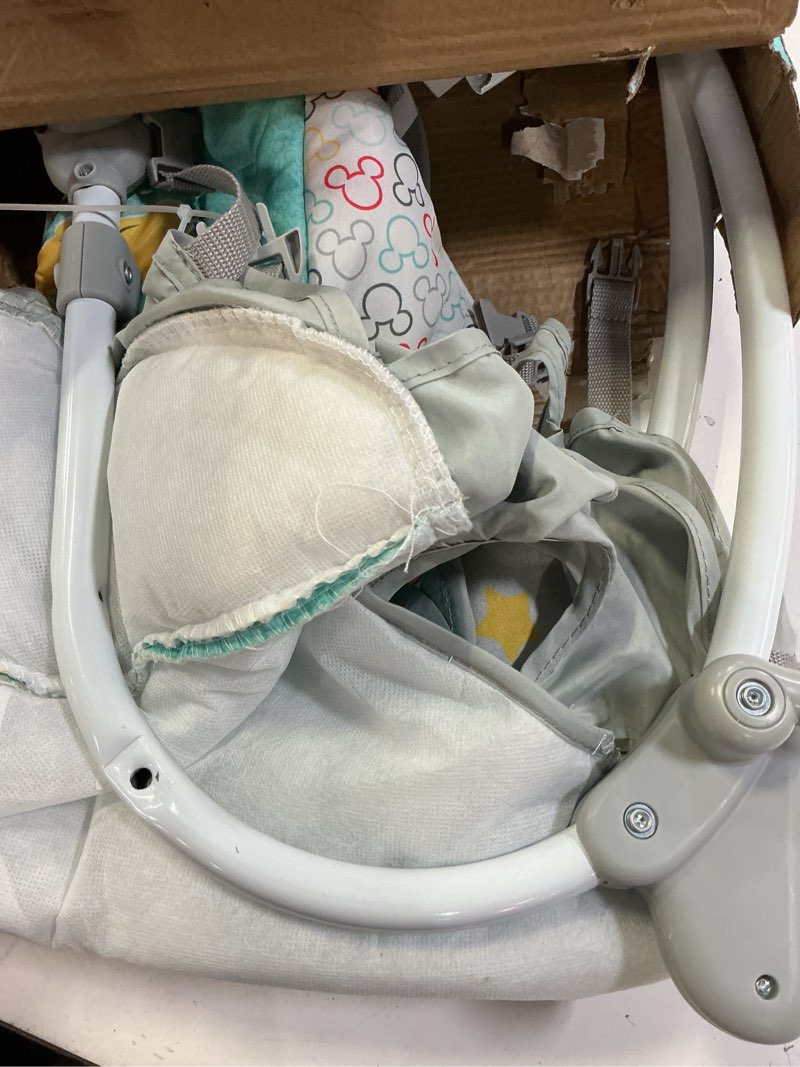Condition photo showing As Is for bright starts disney baby mickey mouse infant to toddler rocker & seat with vibrations and removable -toy bar, 0-30 months up to 40 lbs (original bestie) multicolored