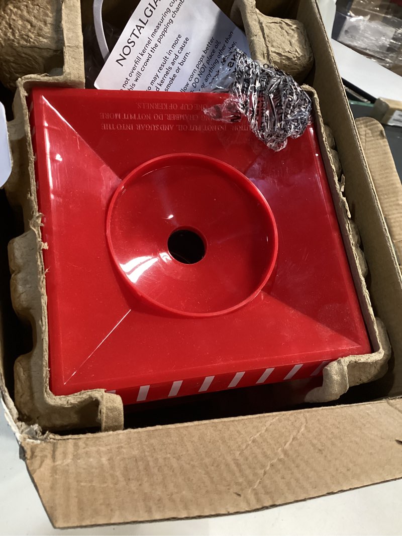 Condition photo showing As Is for Nostalgia Vintage Hot-Air Popcorn Maker Machine - Makes Up to 12 Cups - Oil-Free - Healthier Popcorn - Classic Stand-Up Cart With Wheels - Includes Kernel Measuring Cup - White & Red Hot Air Vintage White/Red