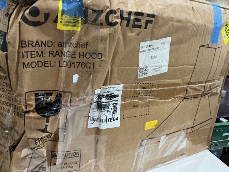 Condition photo showing As Is for (size unlnown)amzchef wall mount range hood 30 inch: 1050 cfm stainless steel kitchen stove vent hood with 3 speed exhaust fan, touch/remote/gesture control kitchen exhaust fan with dishwasher-safe baffle filters