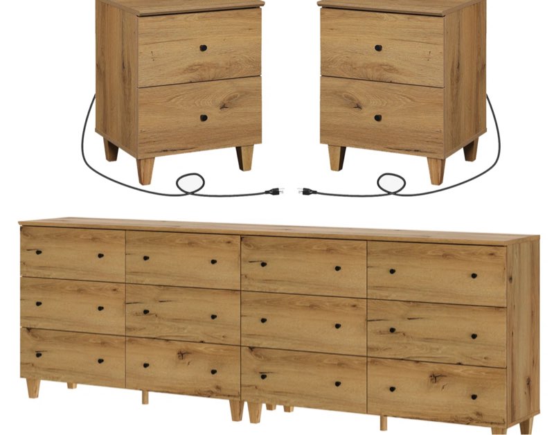 Lysiane Bedroom 2-In-1 Dressers And Charging Nightstands Set, 3 Pieces Color: Oak Brown/Black