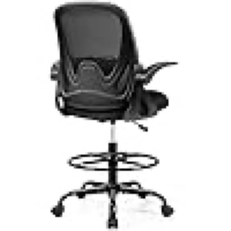  drafting chair tall office chair with flip-up armrests, adjustable height, and enhanced lumbar support - ergonomic rolling stool, back support, and adjustable foot rest ring for standing desk black