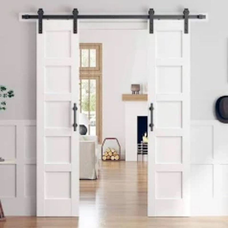 easelife 30 x 84 inch white barn door with 5.5ft sliding door hardware kit included & handle,solid w