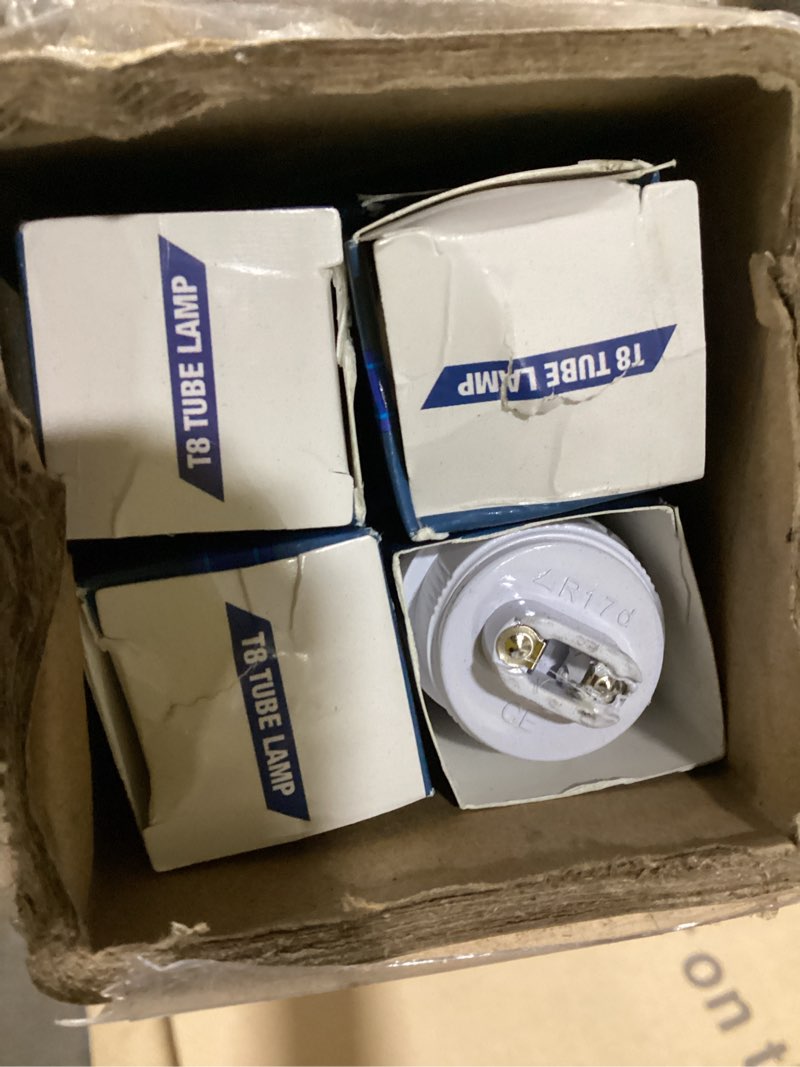 Condition photo showing As Is for led bulbs 8 foot, 2 pin, 45w 6000k, t8 led tube lights, r17d ho rotatable 8' shop lights, frosted cover, dual-ended power, ballast removed, 8ft led bulbs to replace fluorescent lamp(4pack) frosted cover single row 4 count
