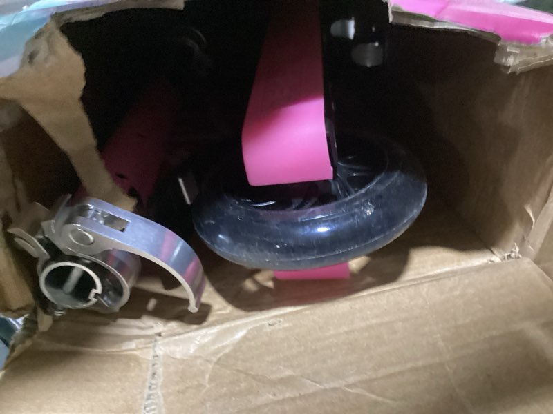 Condition photo showing As Is for jetson jupiter kids 2-wheel light-up kick scooter, led lights on handlebar, stem, wheels & deck, adjustable handlebar, rear brake, easy-folding mechanism, ages 5+ jupiter pink