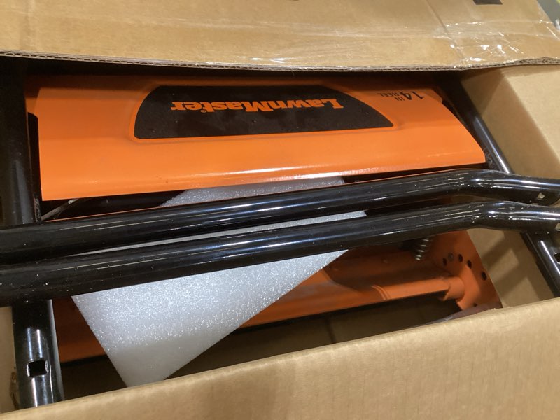 Condition photo showing As Is for lawnmaster lmrm1401 push reel lawn mower 14-inch 5-blade