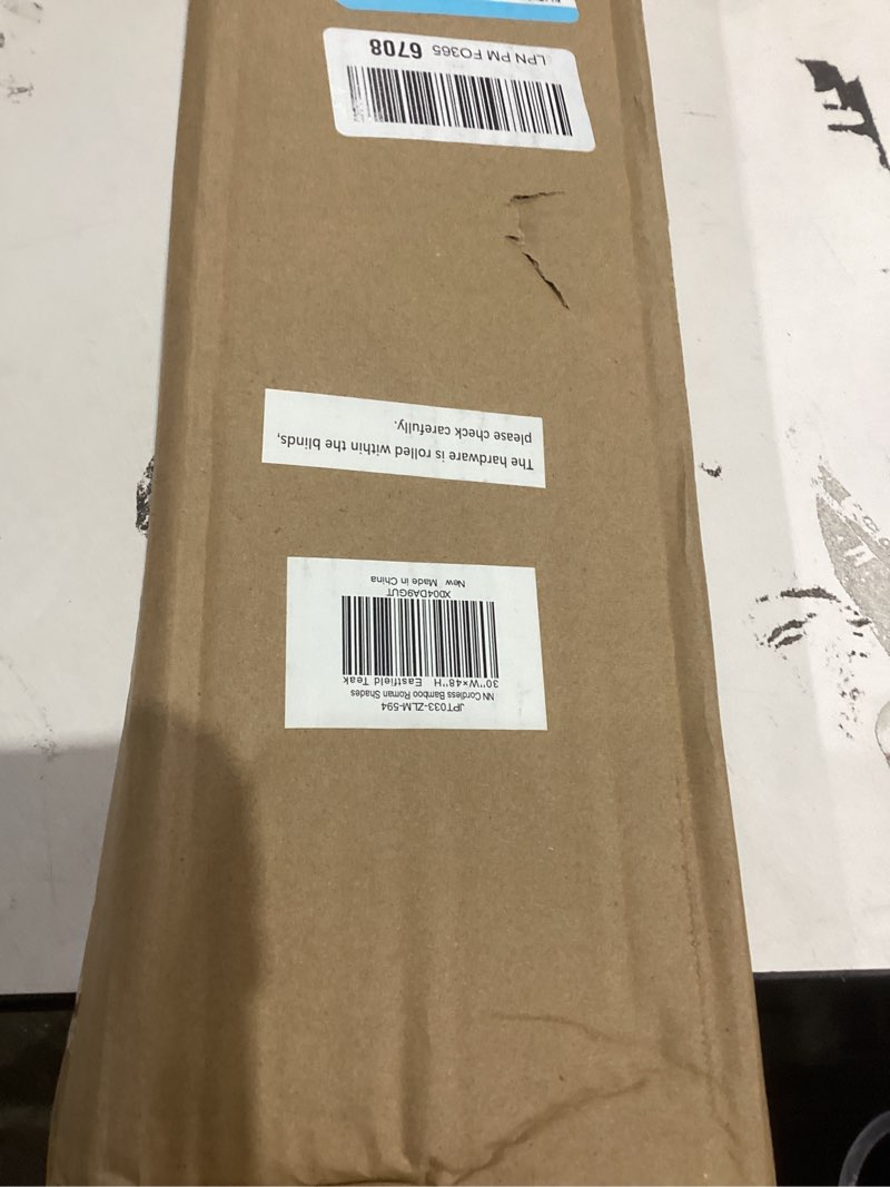 Condition photo showing Good Condition for LazBlinds No Tools No Drill Cordless Bamboo Roman Shades, Light Filtering Window Treatment, Roll Up Bamboo Blinds for Windows 30'' W x 48'' H, Eastfield Teak Light Filtering-eastfield Teak 30" W x 48" H