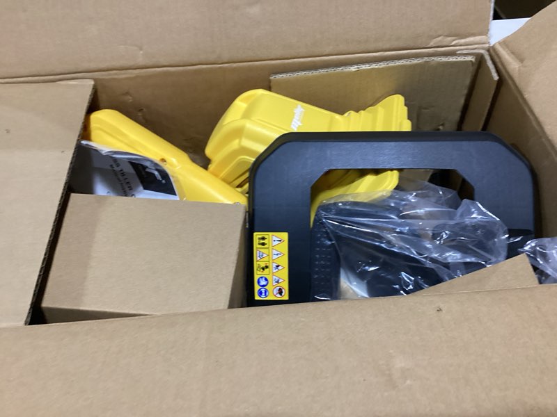 Condition photo showing As Is for cordless brushless garden tiller cultivator compatible with dewalt 20v battery (tool only), 10’’ wide 7’’ deep electric soil rototiller, 48-tine mini rotary tiller for garden beds & soil preparation yellow-no battery