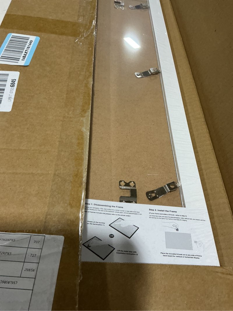 Condition photo showing Good Condition for jcjmy 9x27 picture frame with 8x24 mat, display photo 8x24 with mat or 9 x 27 without mat, wall hanging large 9 by 27 poster frame with plexiglass, white white 9x27 inch