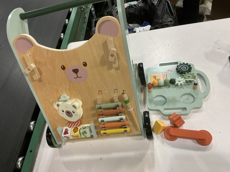 Condition photo showing Good Condition for Wooden Baby Walker, Adjustable Speed Baby Push Walker for 1 Year Old, 10-in-1 Montessori Walker for Boys & Girls, Toddler Sit-to-Stand Learning Toy with Detachable Busy Board